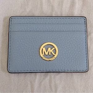 Michael Kors Slate Blue Card Holder with Gold Logo